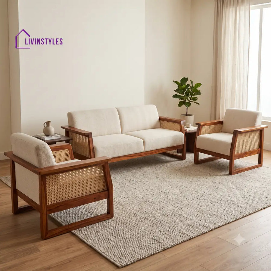 Madeleine Premium Wooden Sofa Set for Living Room | 3 + 1 + 1 Seater Sheesham Wood Sofa Set