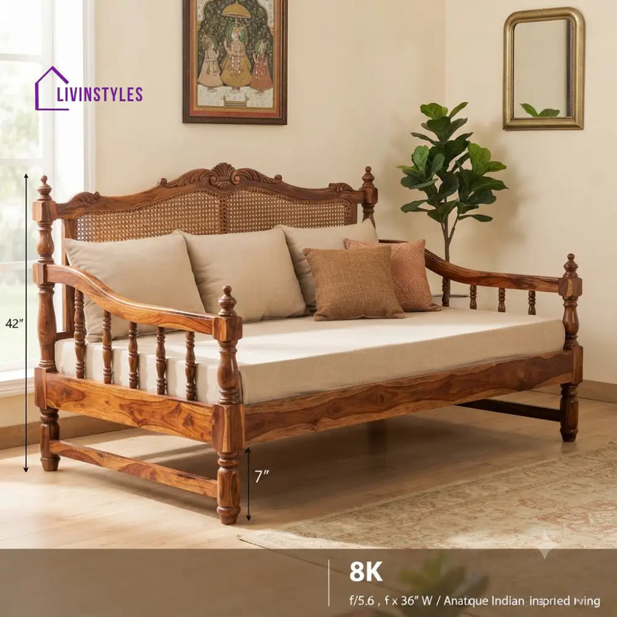 Madeleine Wooden Divan Bed for Living Room | Solid Sheesham Wood