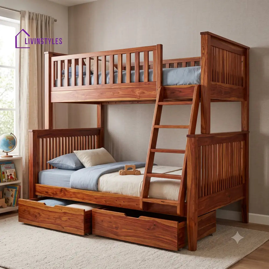 Madhan Sheesham Wood Bunk Bed With Storage | Kids Bed