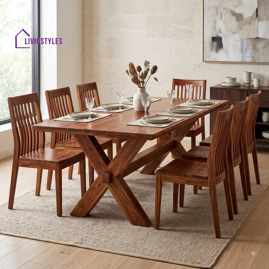 Madhav Premium Solid Wood 8 Seater Dining Table Set