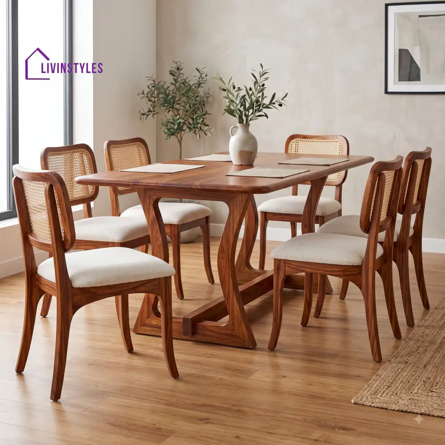 Madhavi Premium Wooden 6 Seater Dining Table Set