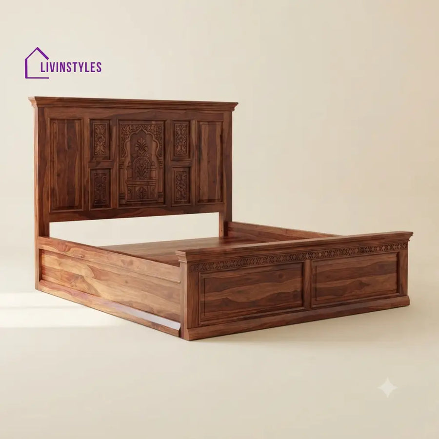 Madhavi Sheesham Wood Bed With Box Storage | Wooden Bed