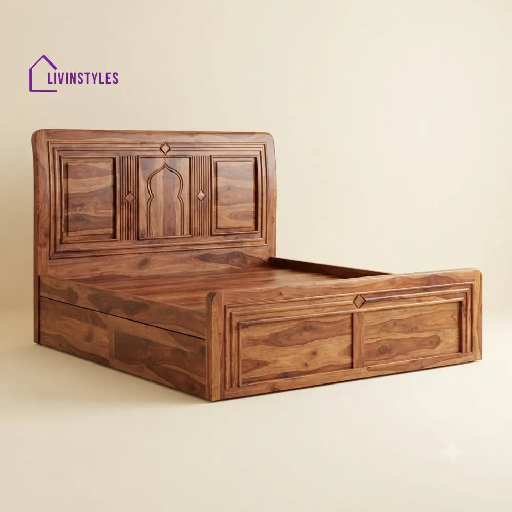 Madhavi Sri Sheesham Wood Bed With Box Storage | Wooden Bed