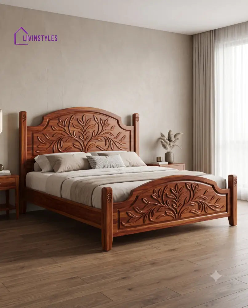 Madhavi Wooden Bed | Solid Wood Double Bed | Wooden King size bed & Wooden Queen size bed
