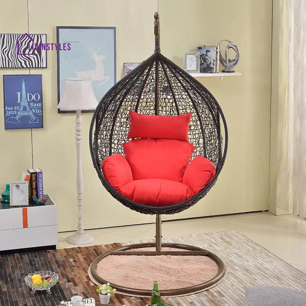 Madhira Single Seater Hanging Swing With Stand For Balcony | Garden (Black) Swings