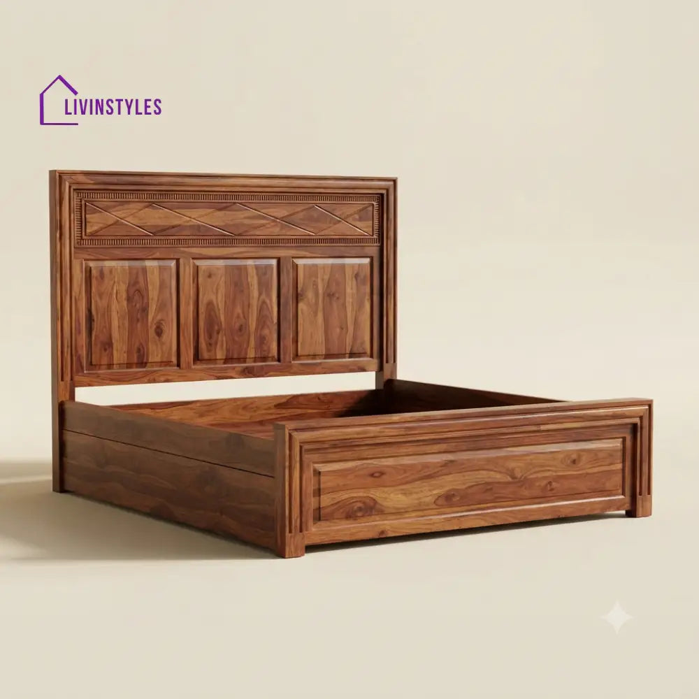 Madhu Sheesham Wood Bed With Box Storage | Wooden Bed