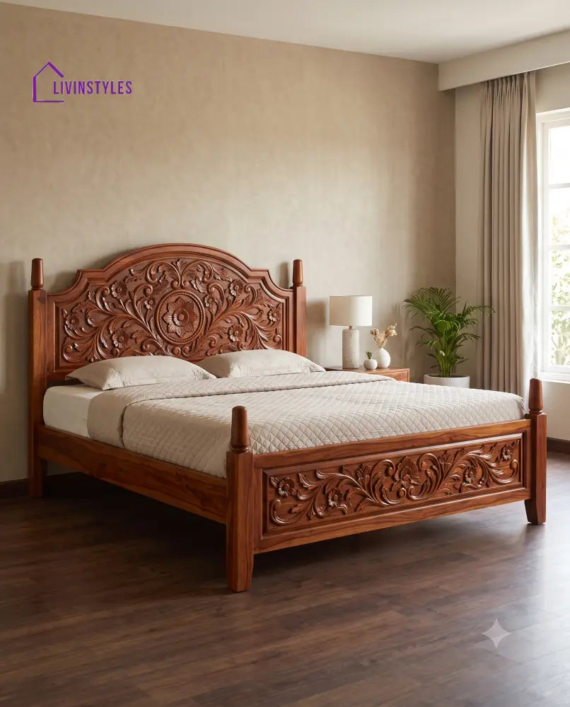Madhumitha Wooden Bed | Solid Wood Double Bed | Wooden King size bed & Wooden Queen size bed