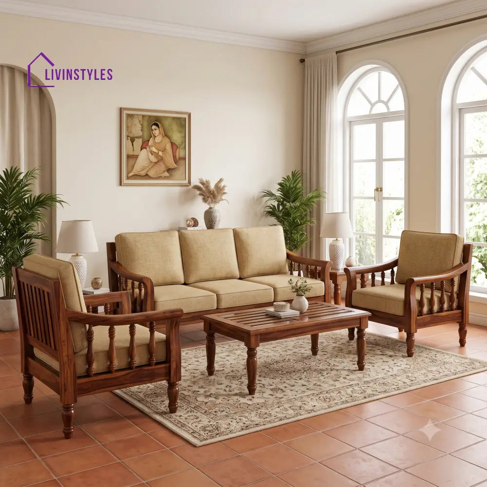 Madhumitha Wooden Sofa Set | 3 + 1 + 1 Sheesham Wood Sofa Set for Living Room