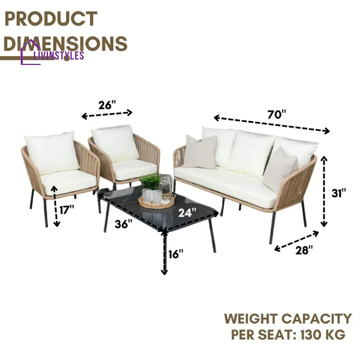 Madison 5-Seater Outdoor All-Weather Rope Sofa Set - Sofa Set