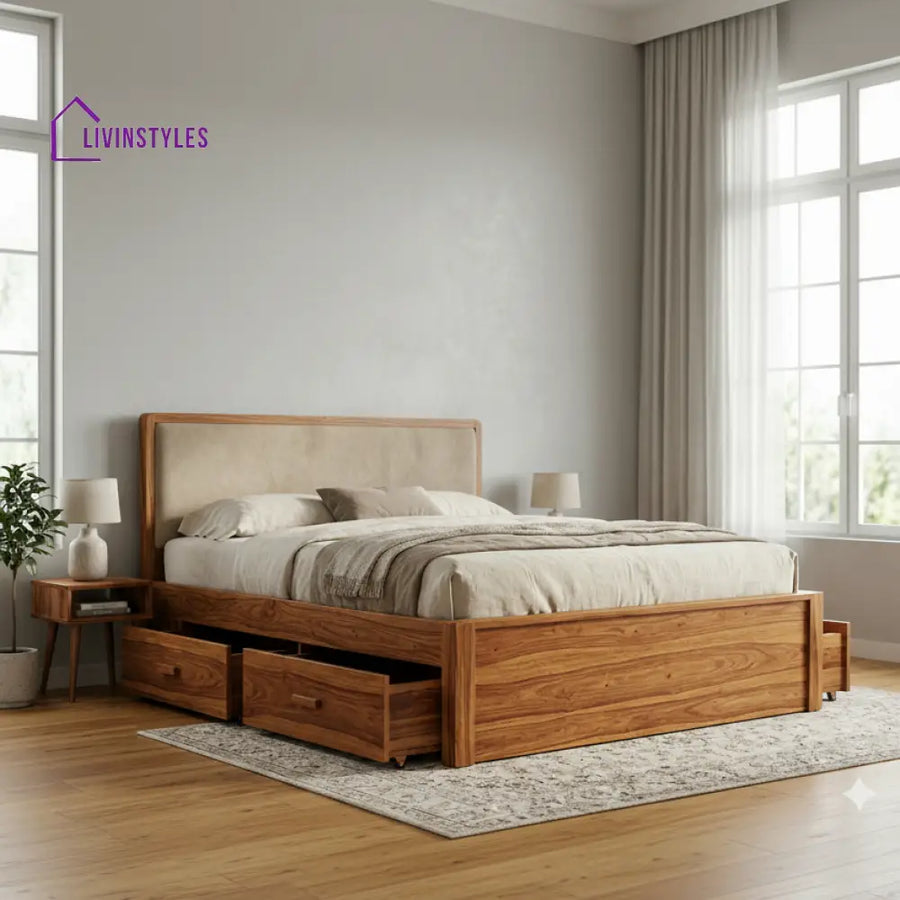 Madison Premium Sheesham Wood Bed with Fabric Headboard