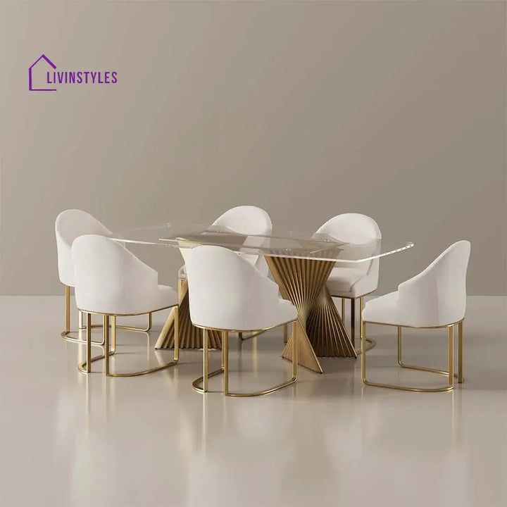 Madison Stainless Steel Dining Table Set with Glass Top | 6 Seater Dining Table Set