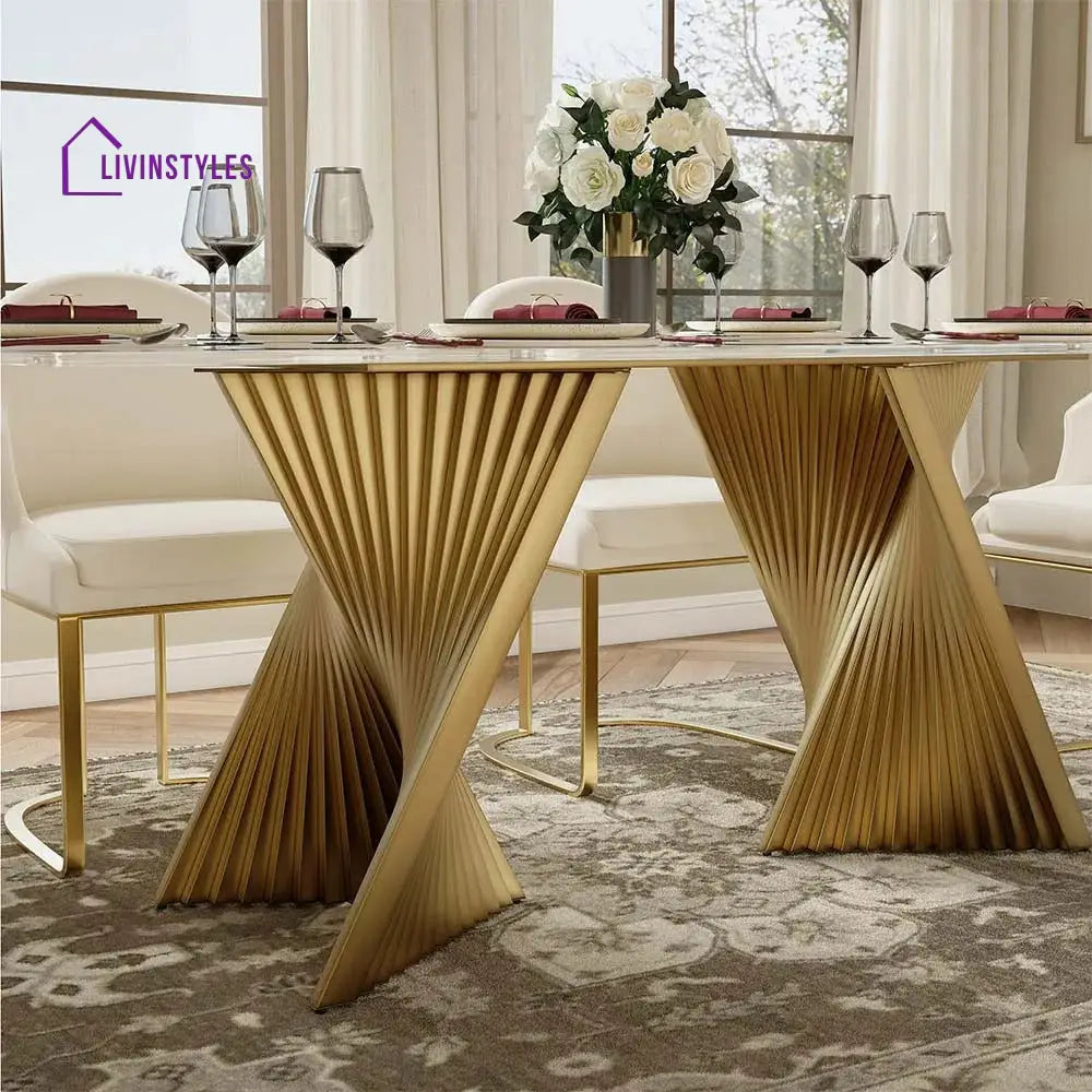 Madison Stainless Steel Dining Table Set with Glass Top | 6 Seater Dining Table Set