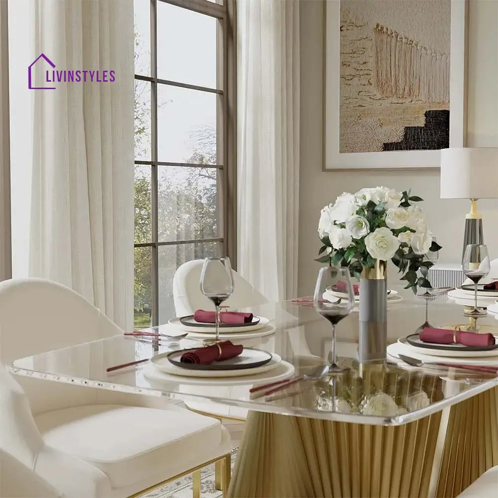 Madison Stainless Steel Dining Table Set with Glass Top | 6 Seater Dining Table Set