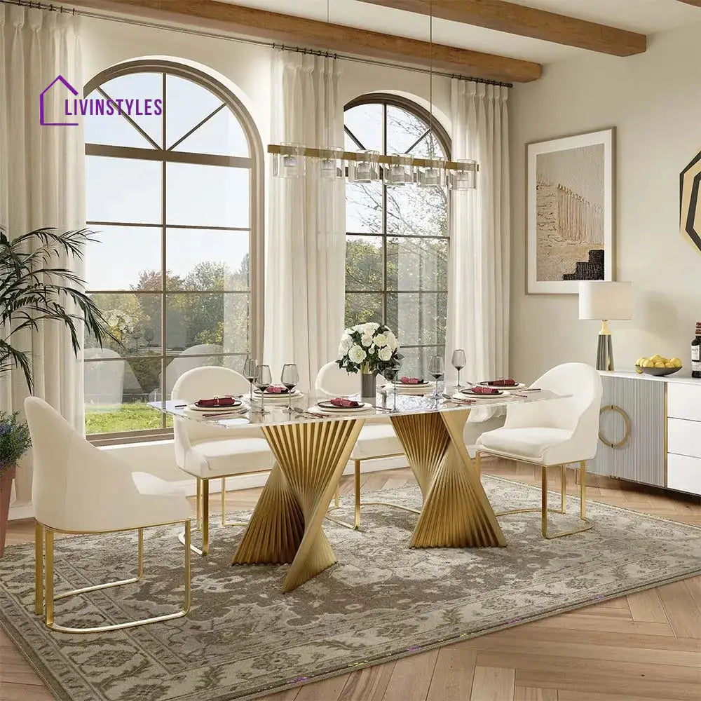 Madison Stainless Steel Dining Table Set with Glass Top | 6 Seater Dining Table Set