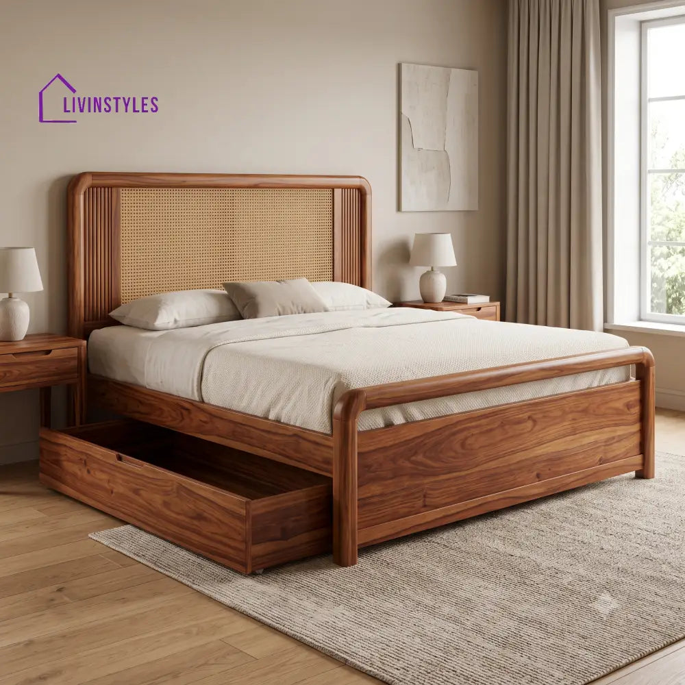 Maelle Premium Wooden Bed with Drawer Storage | King Size Bed & Queen Size Bed Online