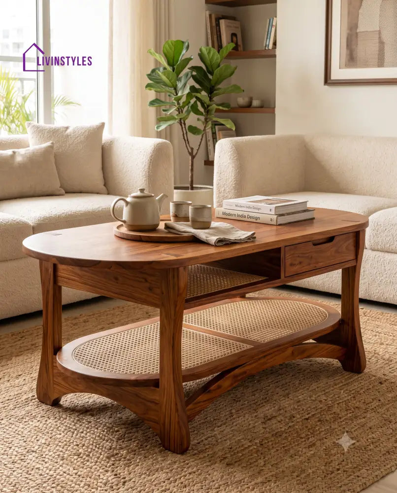 Maëlle Wooden Coffee Table for Living Room | Tea Table | Teapoy | Center table