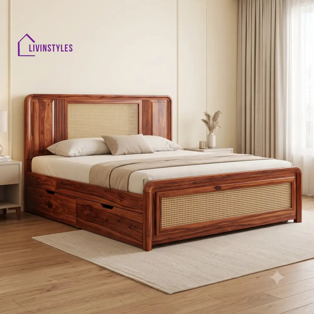 Maelys Premium Wooden Bed with Drawer Storage | King Size Bed & Queen Size Bed Online