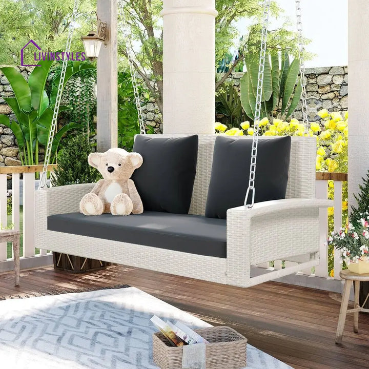 Magda Double Seater Hanging Swing Without Stand For Balcony Garden Swing (White + Grey) - Swings