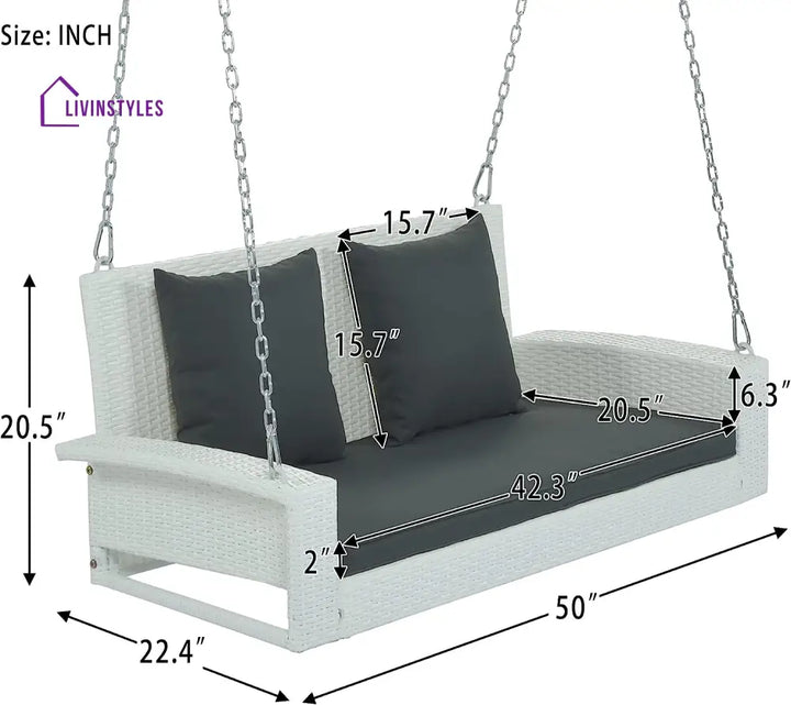 Magda Double Seater Hanging Swing Without Stand For Balcony Garden Swing (White + Grey) - Swings