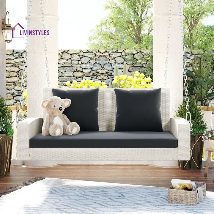 Magda Double Seater Hanging Swing Without Stand For Balcony Garden Swing (White + Grey) - Swings
