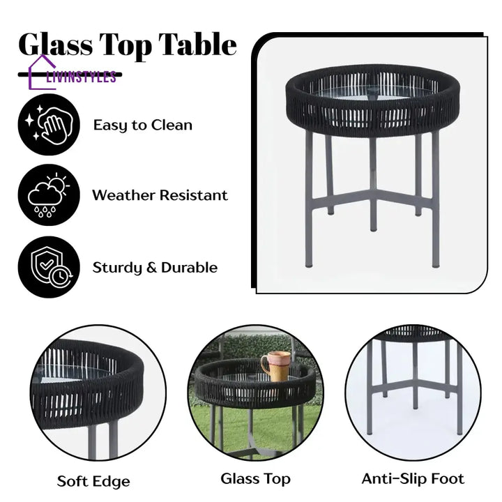 Magdalena 3-Piece Grey Rope Outdoor Patio Set - Patio Set