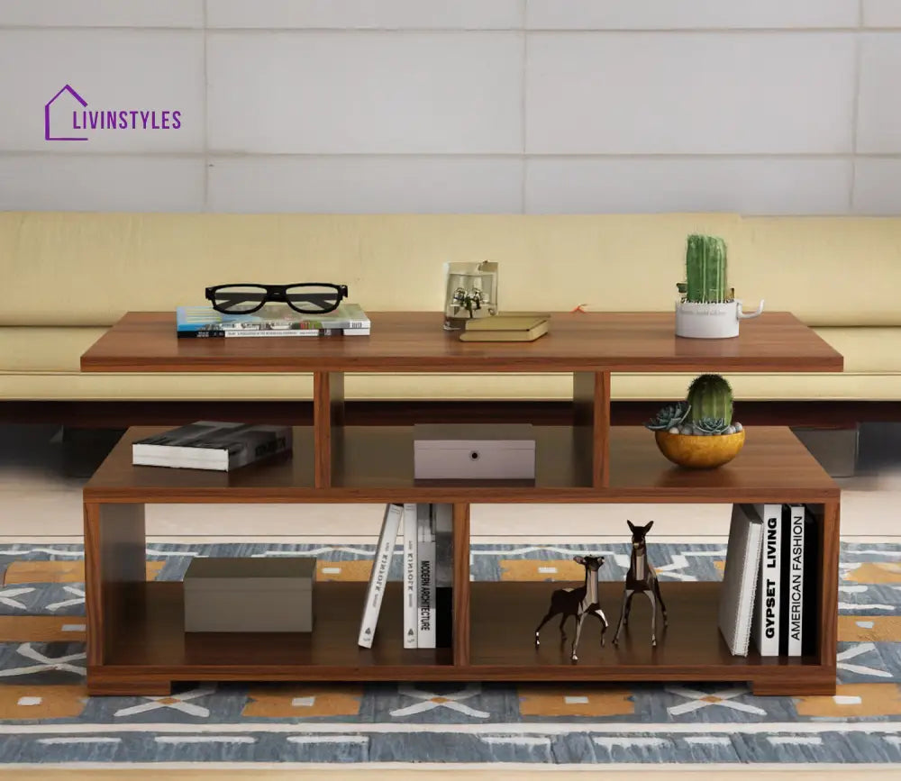 Maggie Coffee Table with Open Shelves | Rectangle Shape | Wooden Finish
