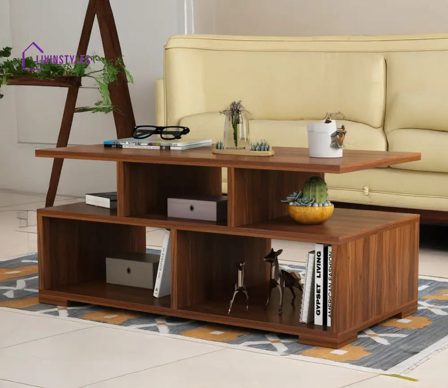 Maggie Coffee Table with Open Shelves | Rectangle Shape | Wooden Finish