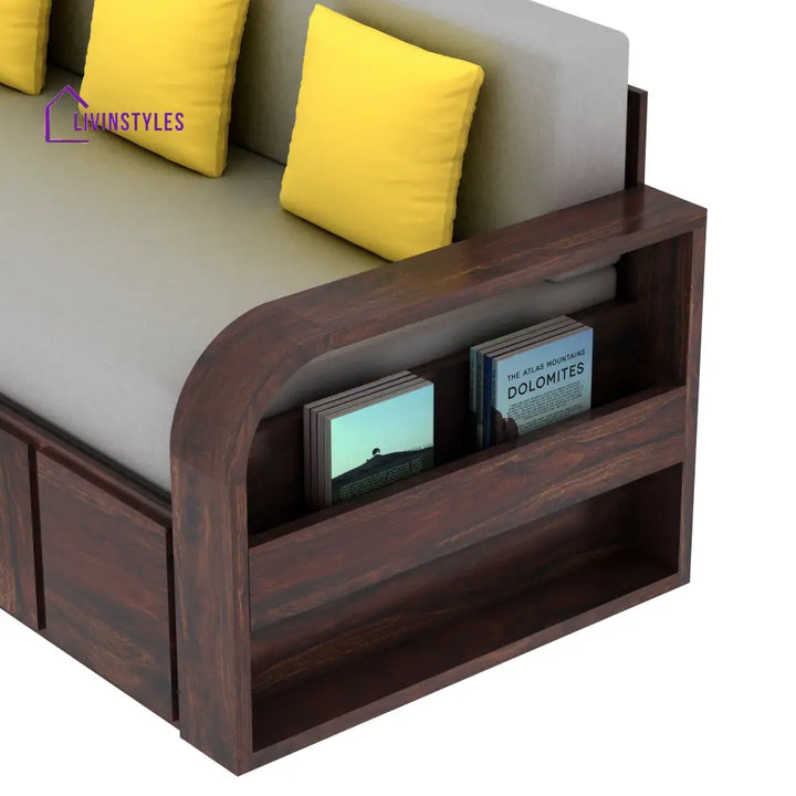 Magnolia Solid Sheesham Wood 3 Seater Sofa Cum Bed with Headboard Design Sofa Cum Bed