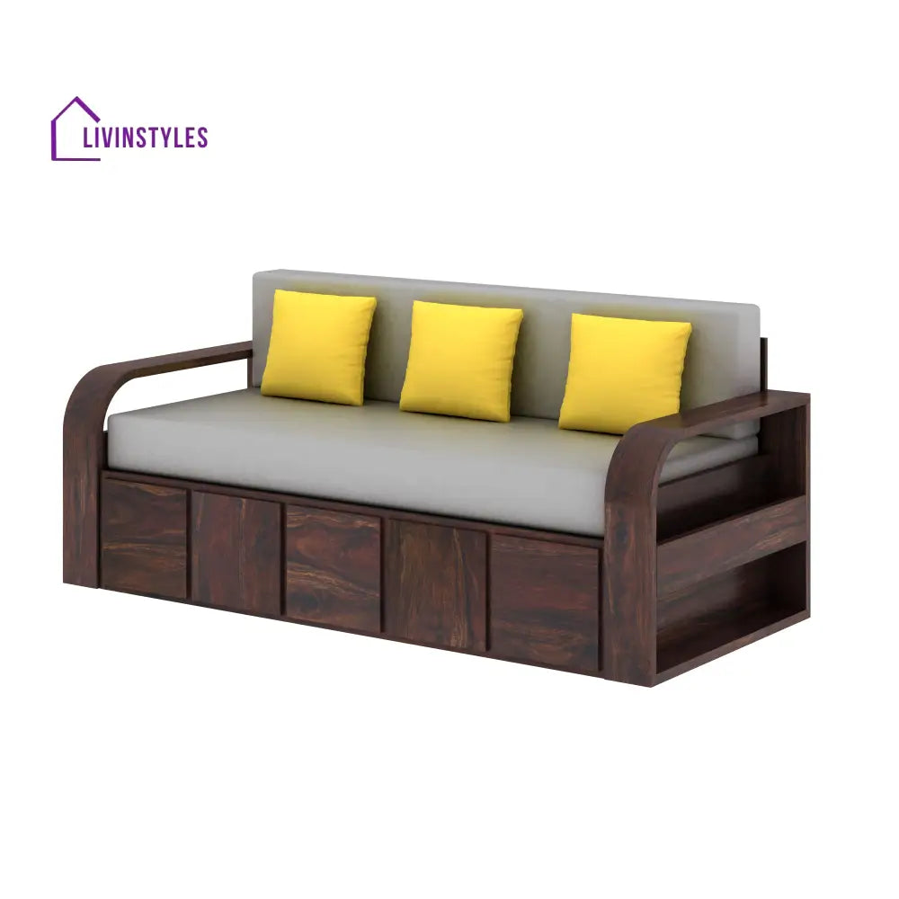 Magnolia Solid Sheesham Wood 3 Seater Sofa Cum Bed with Headboard Design Sofa Cum Bed