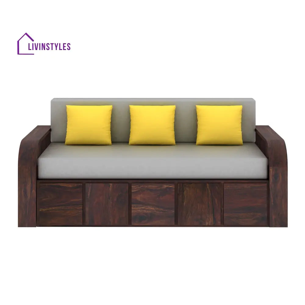 Magnolia Solid Sheesham Wood 3 Seater Sofa Cum Bed with Headboard Design Sofa Cum Bed