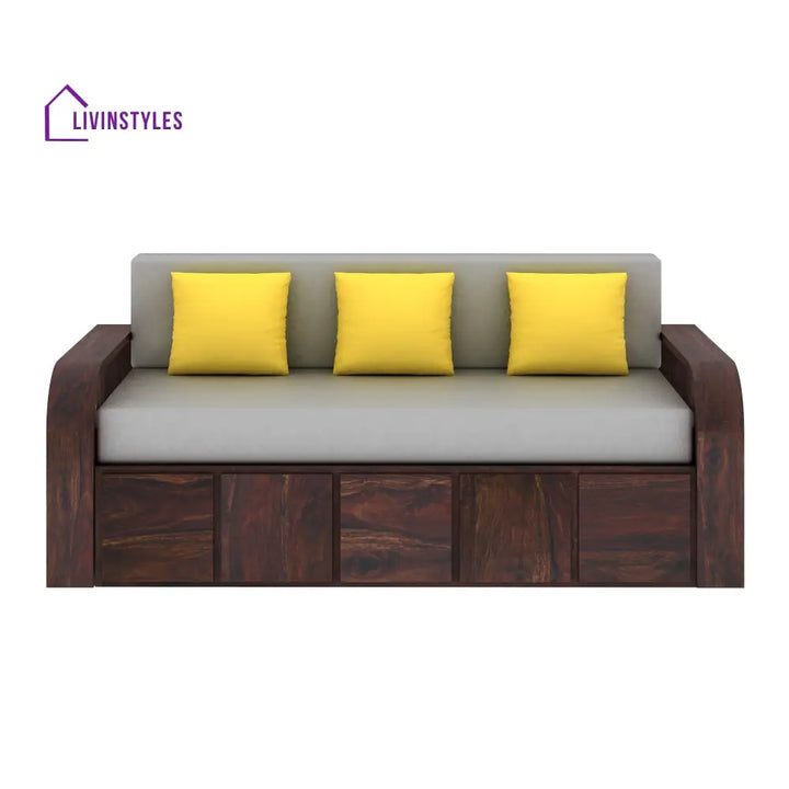 Magnolia Solid Sheesham Wood 3 Seater Sofa Cum Bed with Headboard Design Sofa Cum Bed