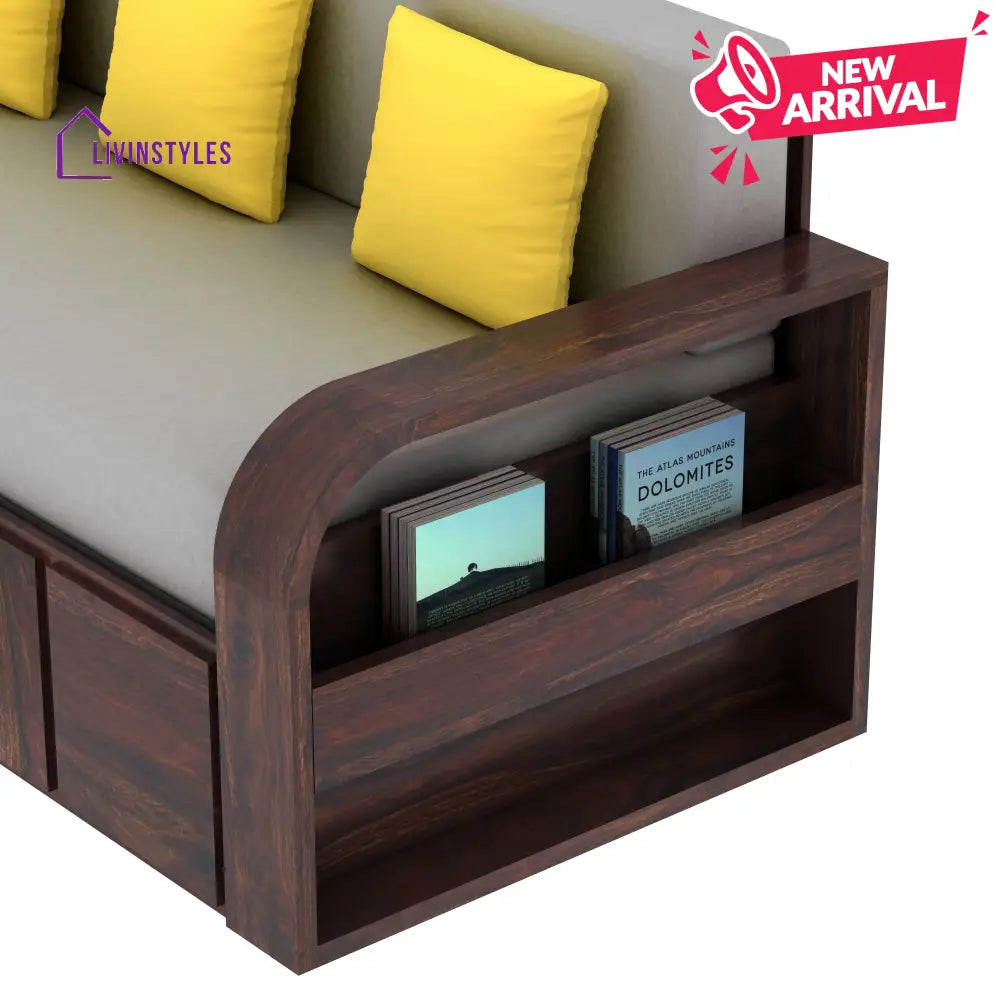 Magnolia Solid Sheesham Wood 3 Seater Sofa Cum Bed with Headboard Design Sofa Cum Bed