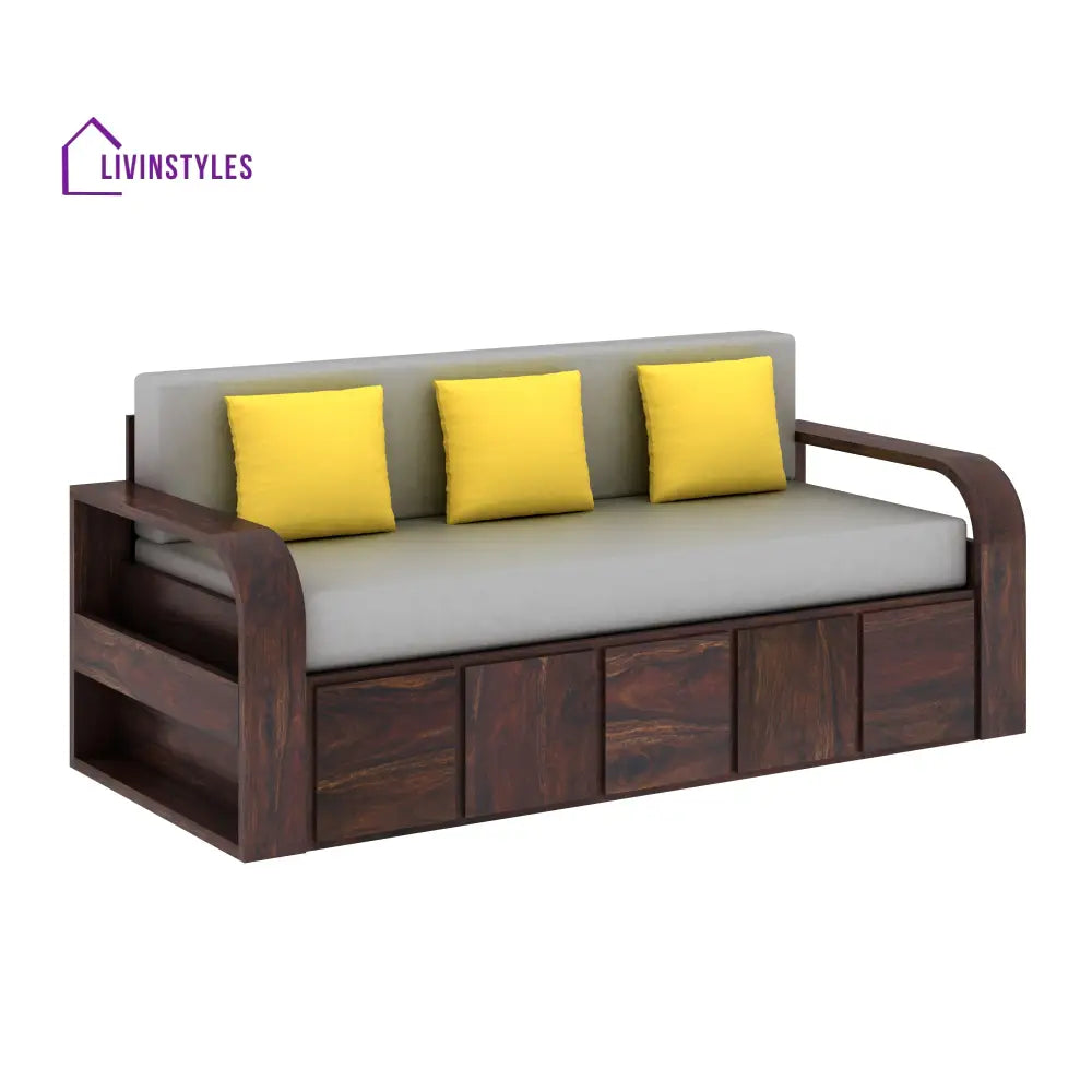 Magnolia Solid Sheesham Wood 3 Seater Sofa Cum Bed with Headboard Design Sofa Cum Bed