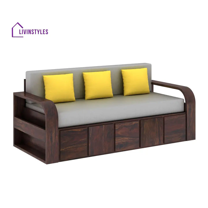 Magnolia Solid Sheesham Wood 3 Seater Sofa Cum Bed with Headboard Design Sofa Cum Bed