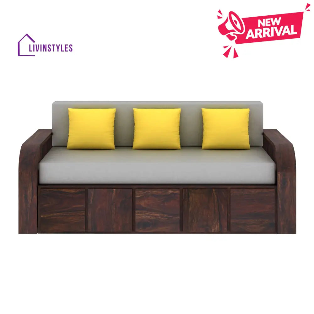 Magnolia Solid Sheesham Wood 3 Seater Sofa Cum Bed with Headboard Design Sofa Cum Bed