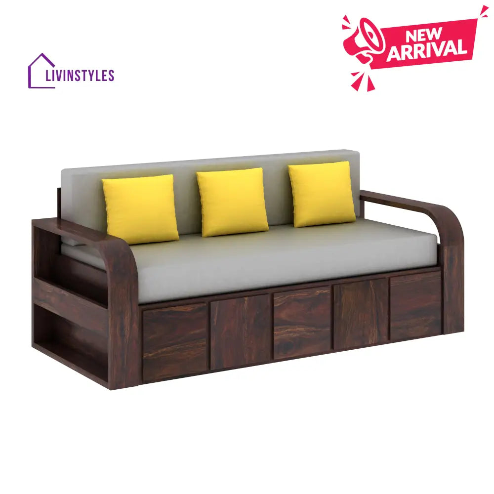 Magnolia Solid Sheesham Wood 3 Seater Sofa Cum Bed with Headboard Design Sofa Cum Bed