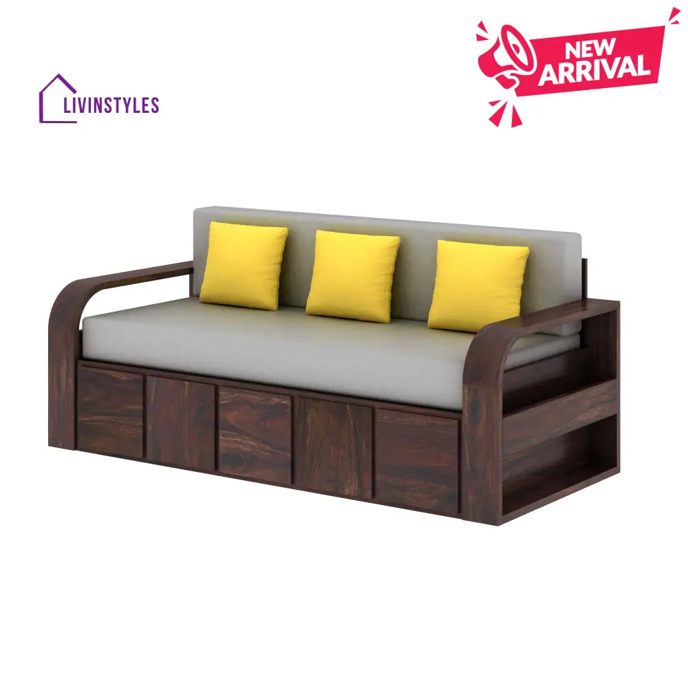 Magnolia Solid Sheesham Wood 3 Seater Sofa Cum Bed with Headboard Design Sofa Cum Bed