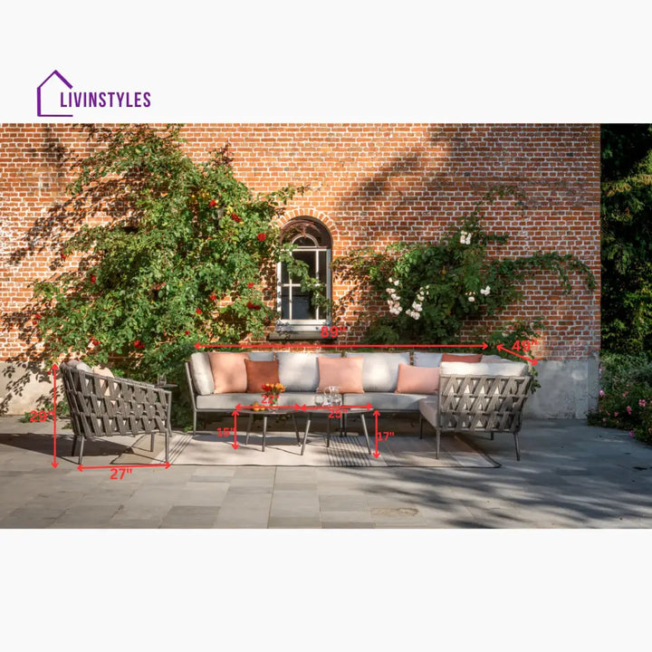 Magnus Outdoor Sofa Set 5 Seater 1 Single seater and 2 Center Table Set (Dark Grey) Braided & Rope - Sofa Sets