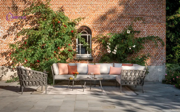 Magnus Outdoor Sofa Set 5 Seater 1 Single seater and 2 Center Table Set (Dark Grey) Braided & Rope - Sofa Sets