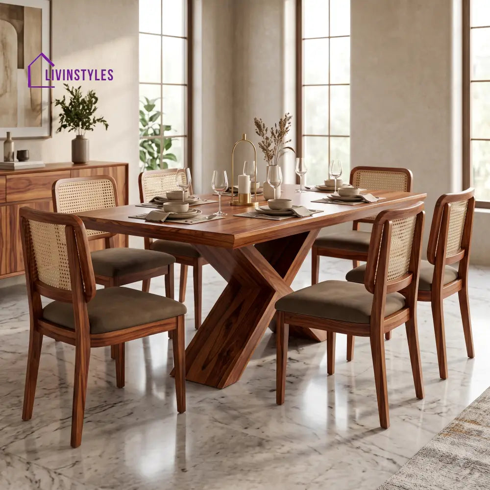 Mahalakshmi Premium Wooden 6 Seater Dining Table Set