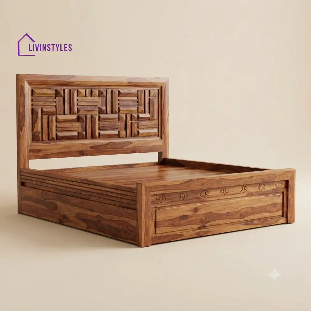 Mahalakshmi Sheesham Wood Bed With Box Storage | Wooden Bed