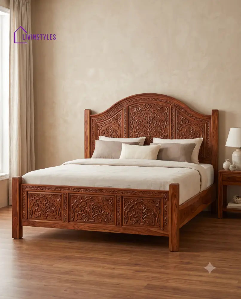 Mahalakshmi Wooden Bed | Solid Wood Double Bed | Wooden King size bed & Wooden Queen size bed