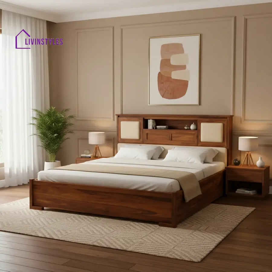 Maharaja Solid Sheesham Wood Bed With Box And Headboard Storage - 1 Year Warranty