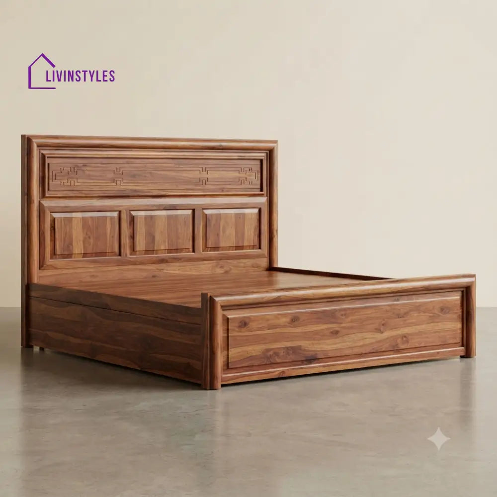 Mahathi Sheesham Wood Bed With Box Storage | Wooden Bed
