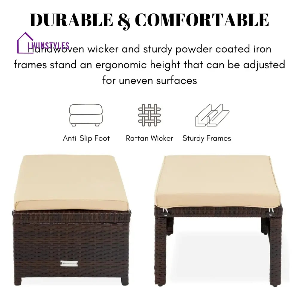 Mahek Set of 2 Wicker Ottomans Multipurpose Outdoor Furniture - Footrest