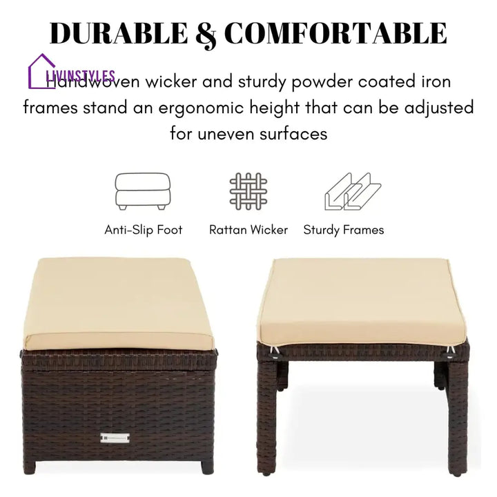 Mahek Set of 2 Wicker Ottomans Multipurpose Outdoor Furniture - Footrest