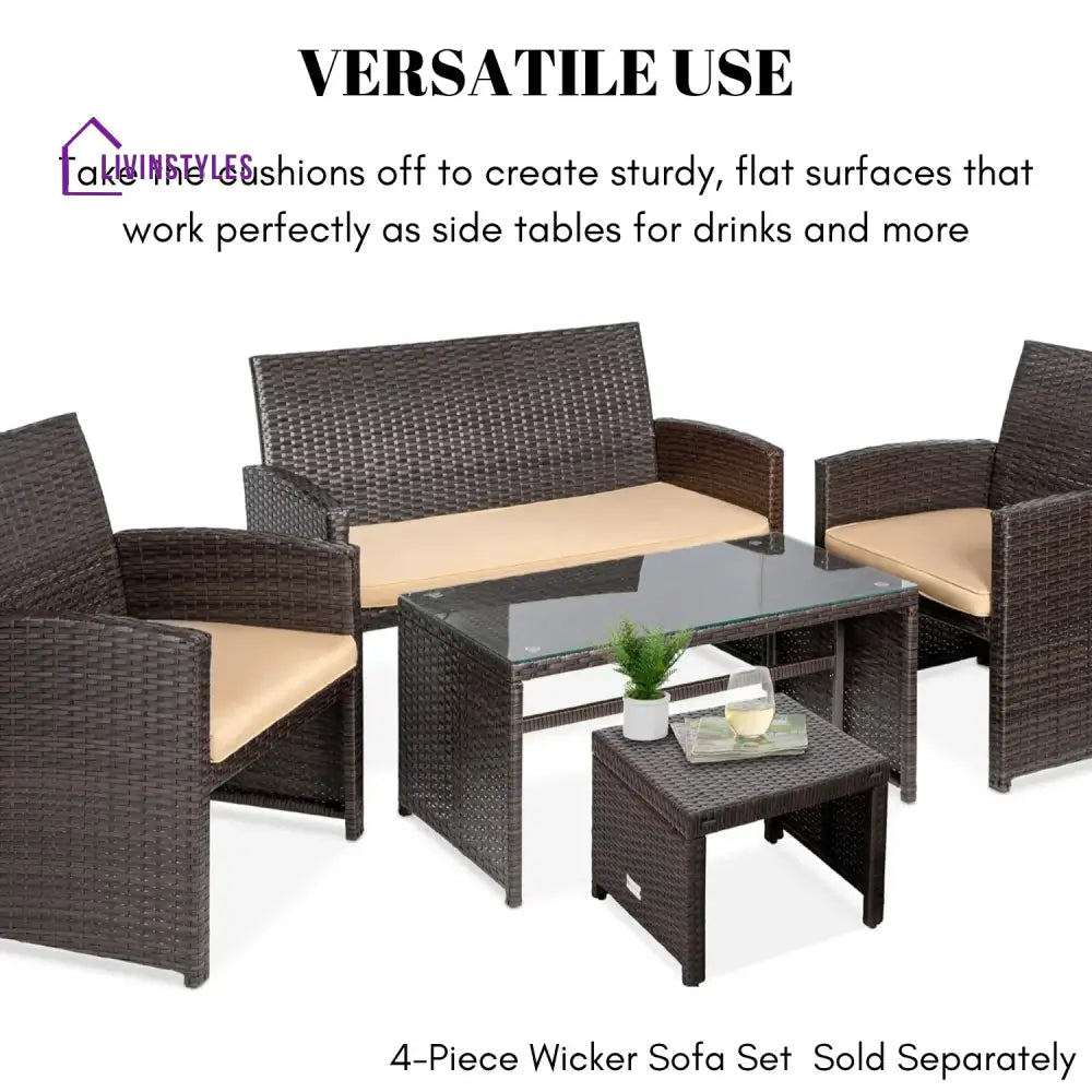 Mahek Set of 2 Wicker Ottomans Multipurpose Outdoor Furniture - Footrest