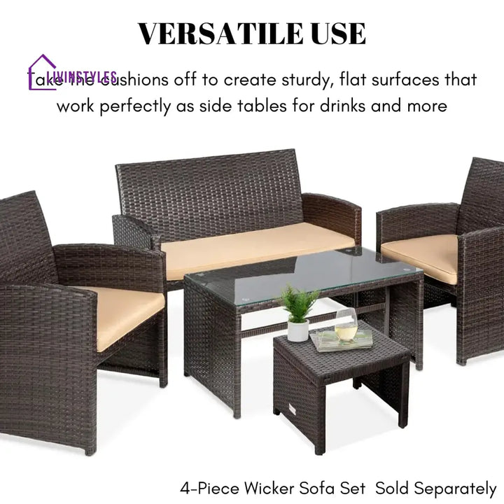 Mahek Set of 2 Wicker Ottomans Multipurpose Outdoor Furniture - Footrest