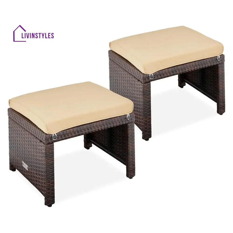 Mahek Set of 2 Wicker Ottomans Multipurpose Outdoor Furniture - Footrest