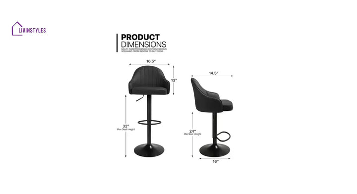 Mahesh Black Color Fressia Swiel Bar Stool
